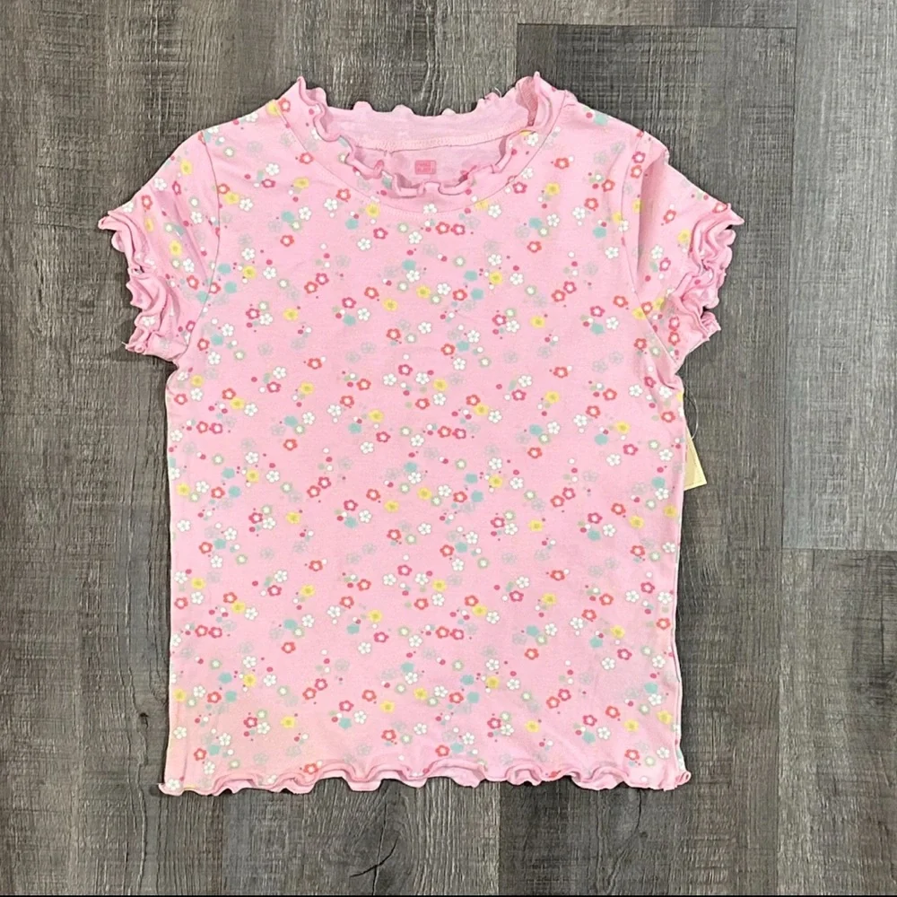 💞 New Girls Size 8 Pink Short Sleeved Floral Tee